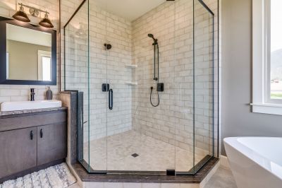 Shower with Rain Head and Frameless Glass