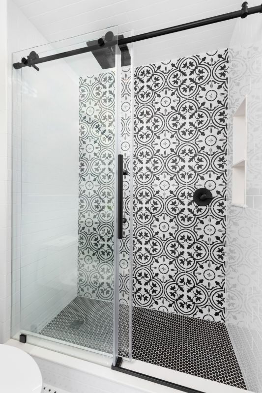 Open Shower with Black Metal Frame
